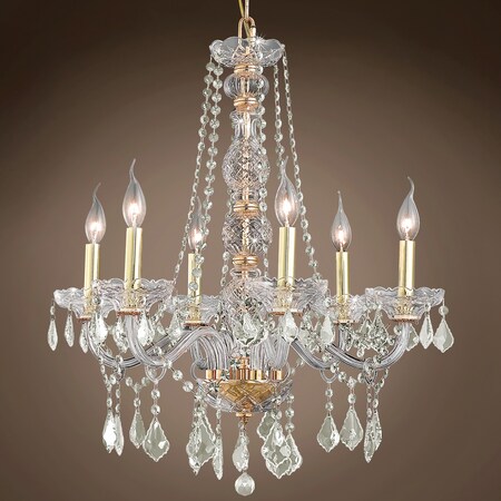 Joshua Marshal Elizabeth 6 Light 24" Gold Chandelier with Golden Teak Crystal & Led Bulb